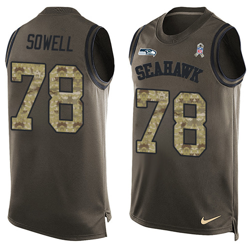 Men's Limited Bradley Sowell Nike Jersey Green - #78 Salute to Service Tank Top NFL Seattle Seahawks